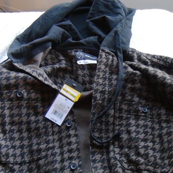 MEN'S Original Use Hoody Jacket Sweater Brown Houndstooth ButtonUp Long Sleeve M - Picture 2 of 16